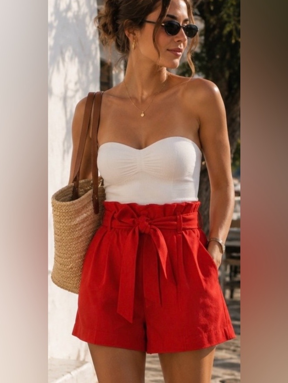 Wilfred by Aritzia Paperbag Tie Waist Shorts – Size 2 – Red